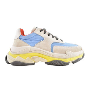 Balenciaga Triple S V2 Blue Yellow Suede Nylon Speed Flat Trainer Sneaker 39